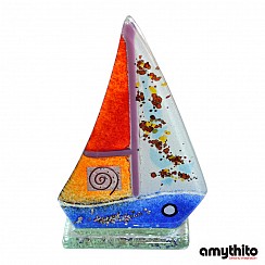 Glass Sailboat t-light holder 16x11x6 - amythito 0654302
